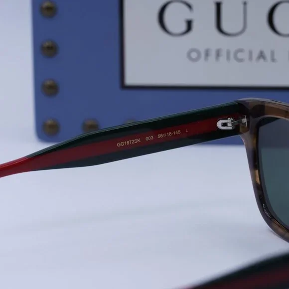 Gucci GG1872SK 003 Square Sunglasses - Brown Havana Green Red\Green